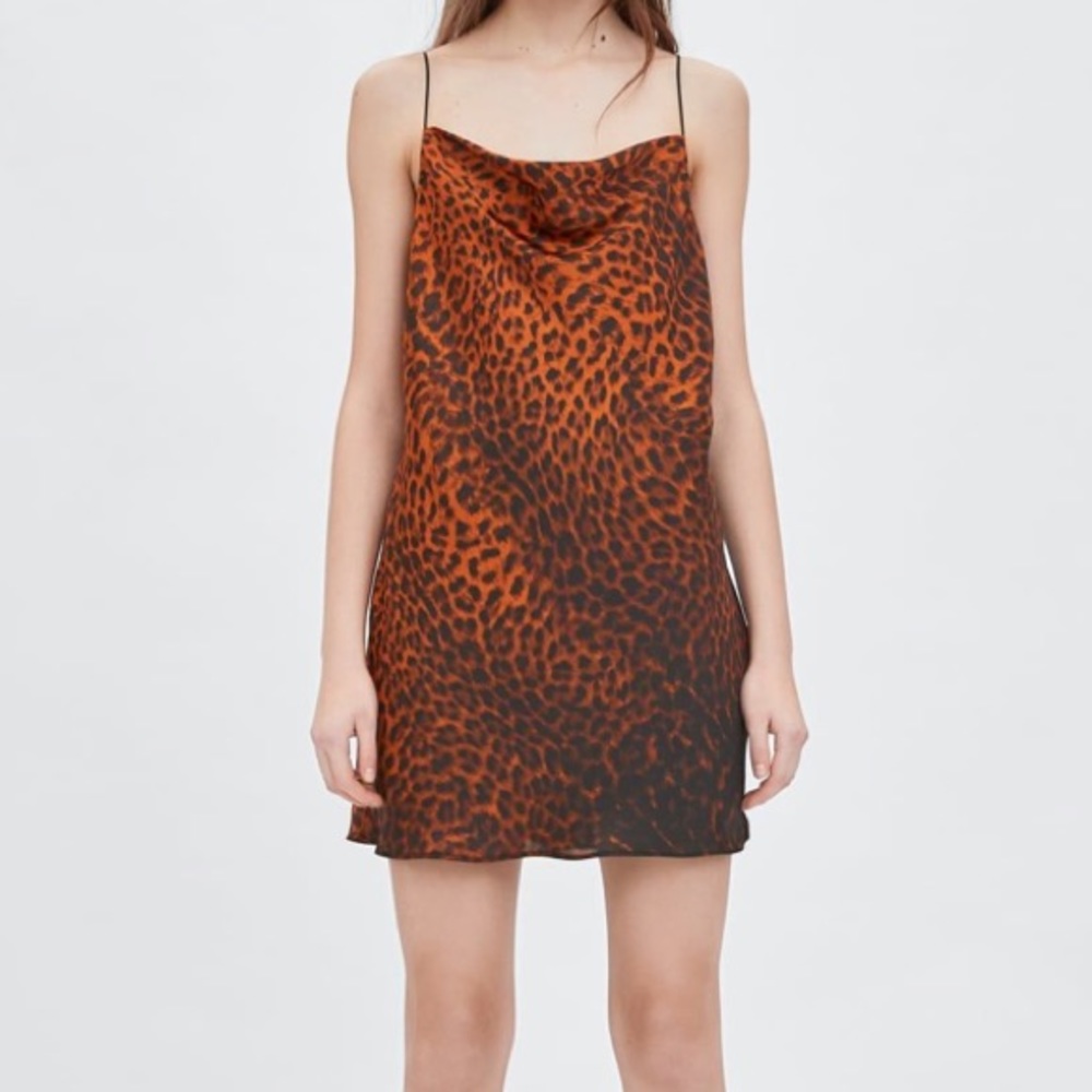 Zara slinky leopard slip dress